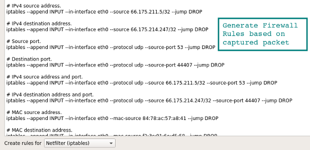 Wireshark Firewall Rules generator screenshot